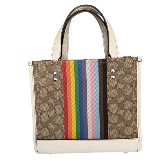 Coach Dempsey Tote 22 In Signature Jacquard With Rainbow Stripe And Coach Patch - Picture 8 of 15